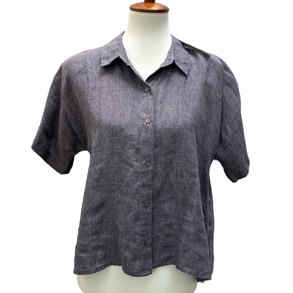 Eileen Fisher classic collar shirt XS blue linen button-down 100% Linen